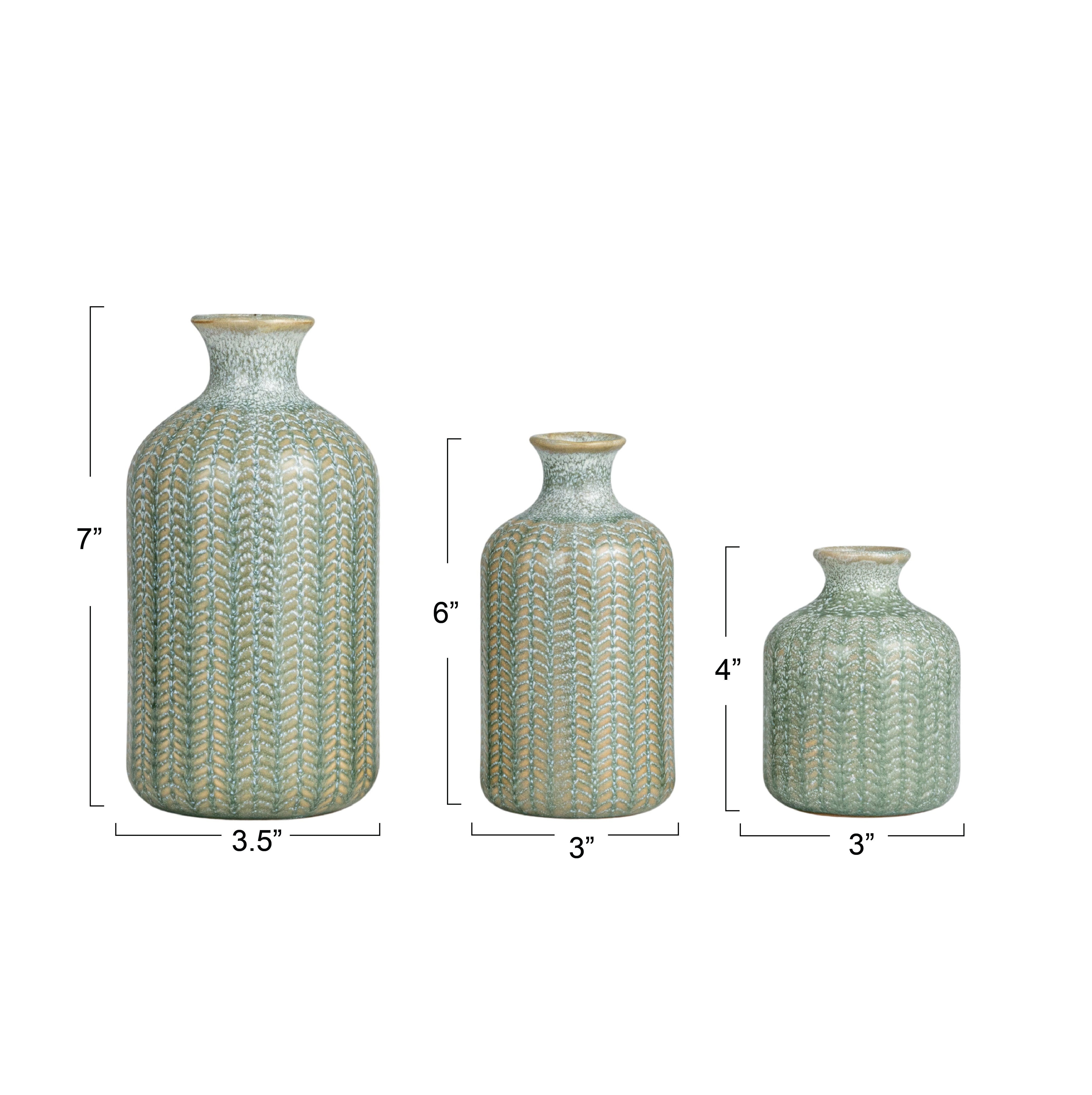 Grey Embossed Stoneware Vases with Reactive Glaze (Set of 3 Sizes)